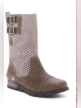 Sorel MAJOR Truffle Sage Leather Perforated Soft Side Pull On Low Calf Boots